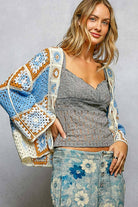 Granny Square 3/4 Sleeve Crochet Cardigan Top-Cardigan-Pol Clothing-Stuffology - Where Vintage Meets Modern, A Boutique for Real Women in Crosbyton, TX