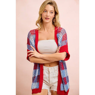 Checker Board Open Knit Cardigan-Cardigan-BiBi-Stuffology - Where Vintage Meets Modern, A Boutique for Real Women in Crosbyton, TX