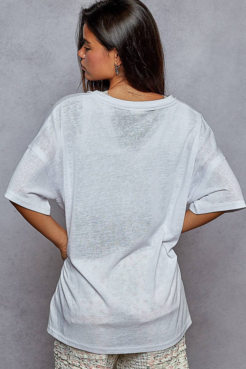 POL Clothing V-neck short sleeve stone washing knit top-Pol Clothing-Stuffology - Where Vintage Meets Modern, A Boutique for Real Women in Crosbyton, TX