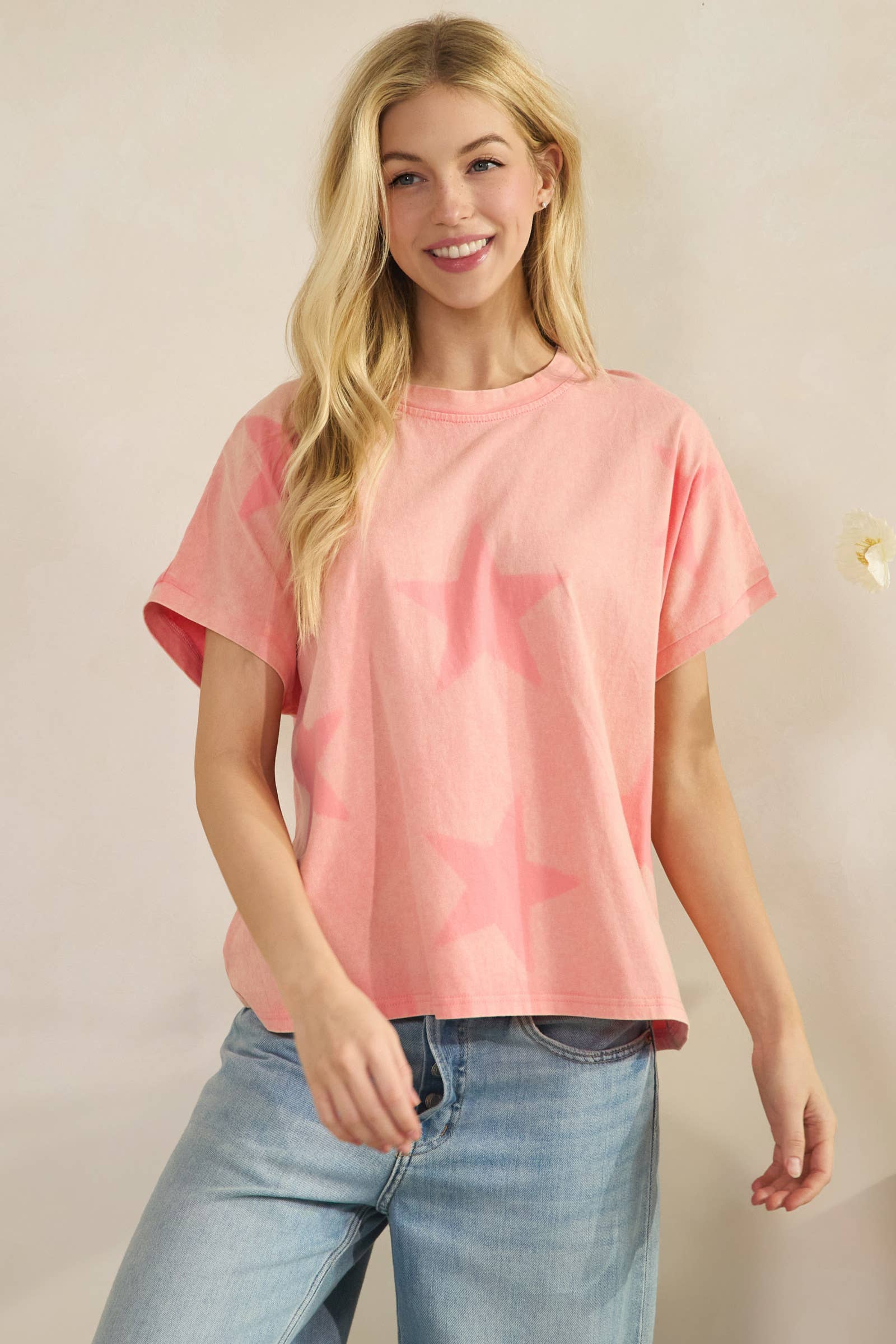 FADED STAR-PRINT OVERSZED T-SHIRT (ST7603)-Sage + Fig-Stuffology - Where Vintage Meets Modern, A Boutique for Real Women in Crosbyton, TX