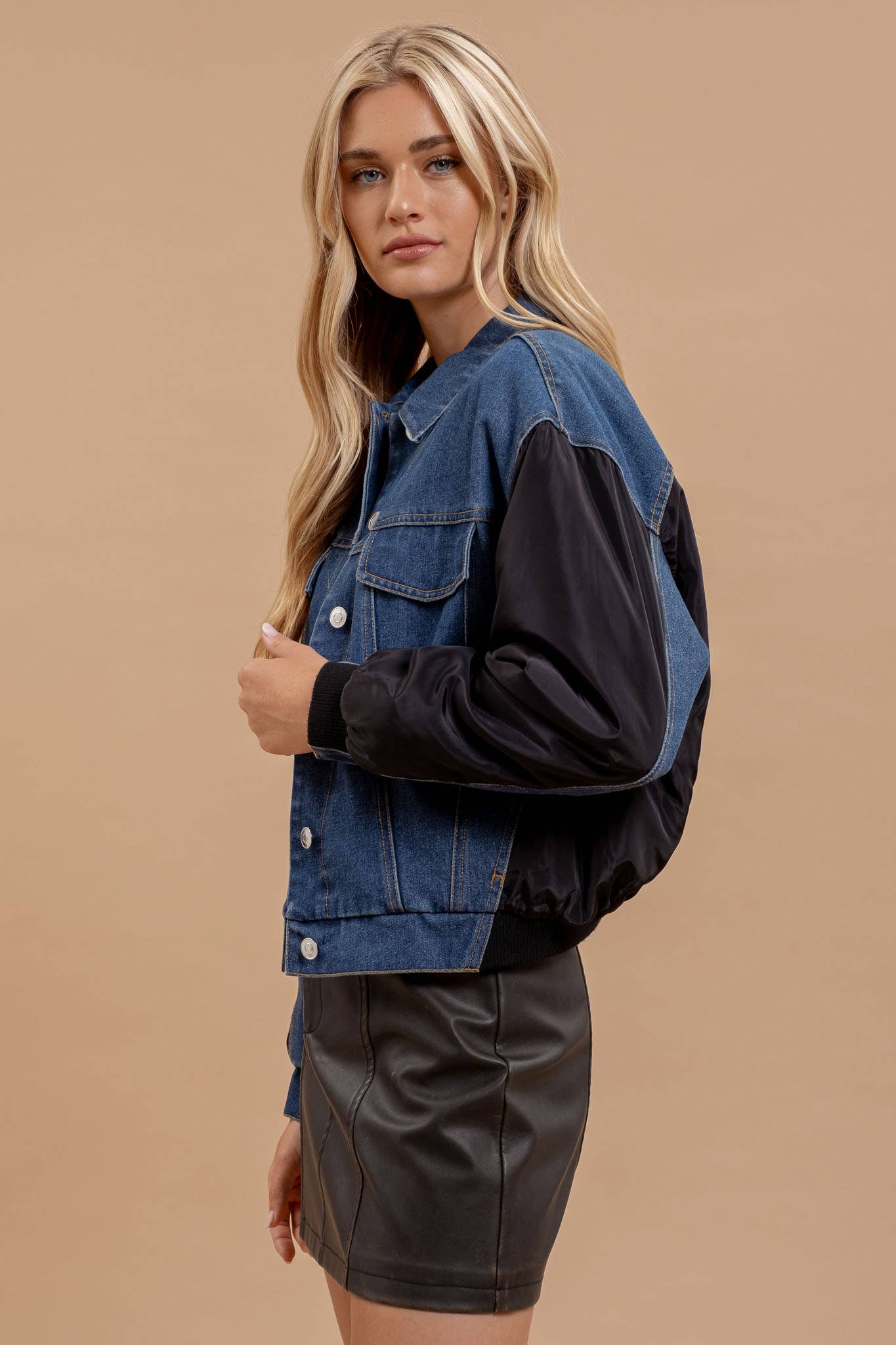 CONTRAST DROP SHOULDER DENIM JACKET-Denim Jacket-Blu Pepper-Stuffology - Where Vintage Meets Modern, A Boutique for Real Women in Crosbyton, TX