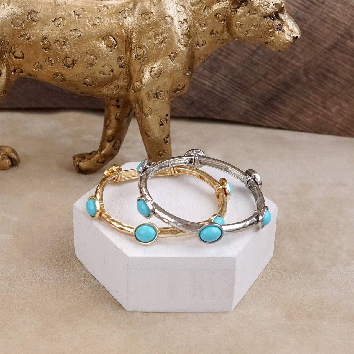 Desert Orbit – Turquoise Station Stretch Bangle-Bracelets-PennyLine inc-Stuffology - Where Vintage Meets Modern, A Boutique for Real Women in Crosbyton, TX