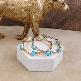 Desert Orbit – Turquoise Station Stretch Bangle-Bracelets-PennyLine inc-Stuffology - Where Vintage Meets Modern, A Boutique for Real Women in Crosbyton, TX