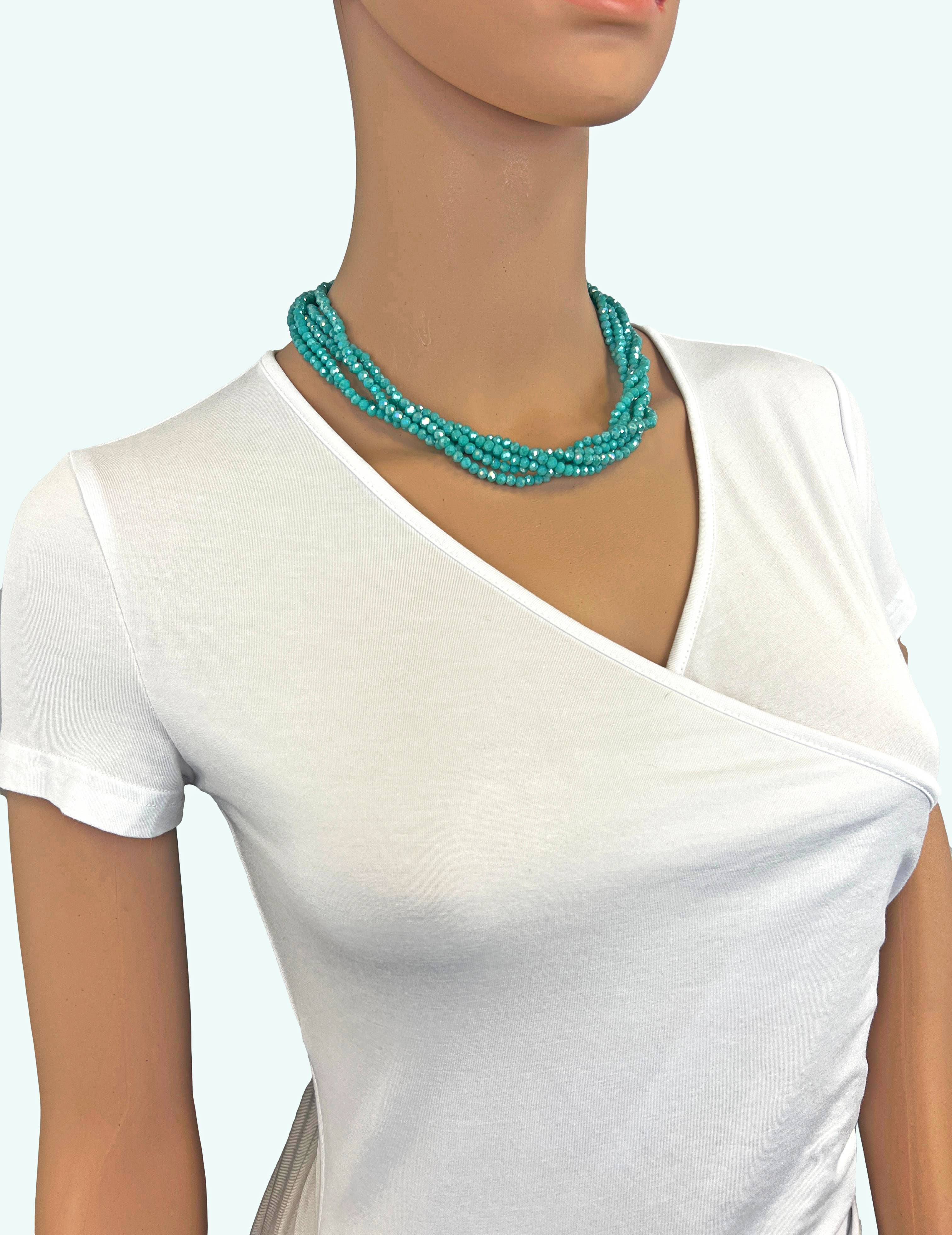 5 Strand Rondelle Blue Turquoise Crystal Necklace-Necklaces-IST Jewelry-Stuffology - Where Vintage Meets Modern, A Boutique for Real Women in Crosbyton, TX