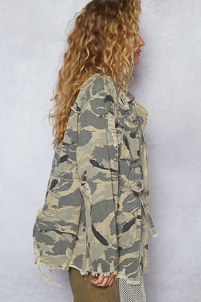 POL Clothing Sweet Camo Twill Jacket-Jackets-Pol Clothing-Stuffology - Where Vintage Meets Modern, A Boutique for Real Women in Crosbyton, TX