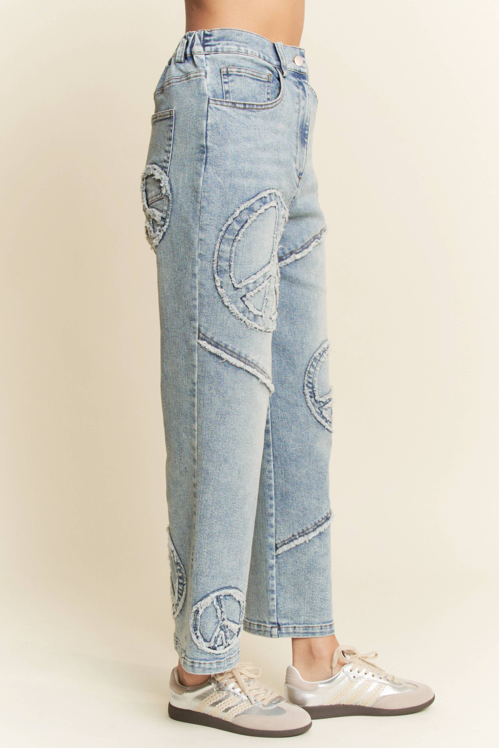 PEACE SIGN DENIM STRAIGHT FIT WITH SLIGHTLY STRETCH JEANS-Jeans-Davi & Dani-Stuffology - Where Vintage Meets Modern, A Boutique for Real Women in Crosbyton, TX