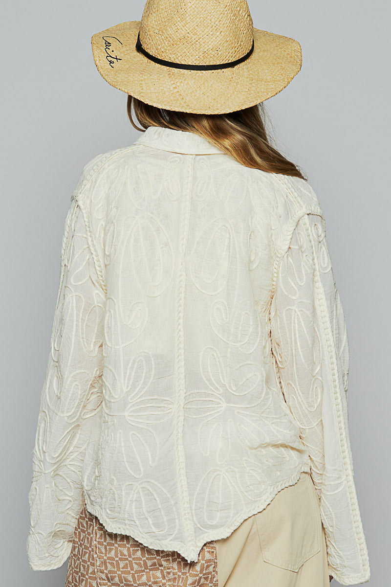 Long Sleeve Floral Embroidered Shirt-Shirt / Jacket-Stuffology Boutique -Stuffology - Where Vintage Meets Modern, A Boutique for Real Women in Crosbyton, TX