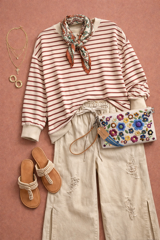 Stripe Comfy Casual Oversized Knit Top-Pullover Top-VERY J-Stuffology - Where Vintage Meets Modern, A Boutique for Real Women in Crosbyton, TX