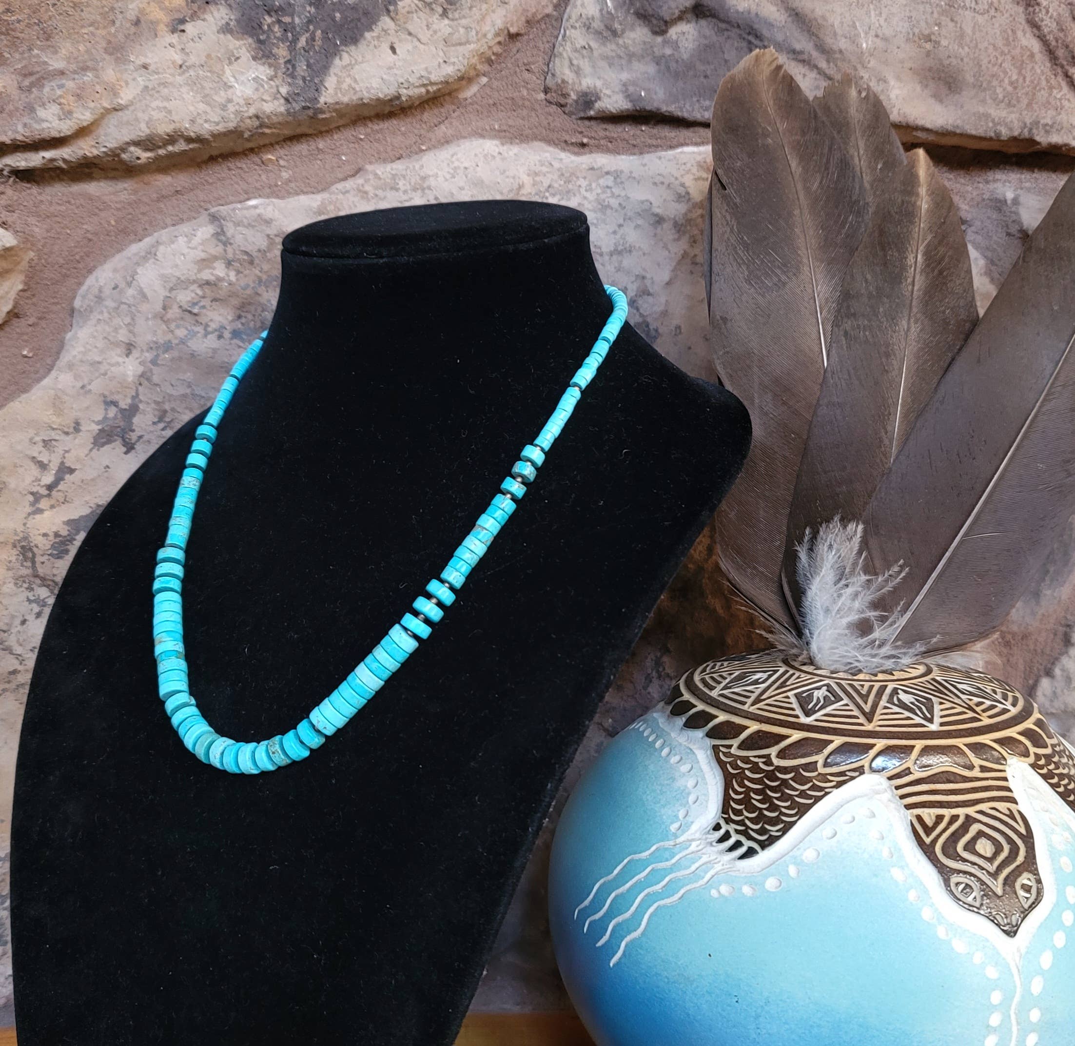 Turquoise Heishi graduated necklace with Seashell Heishi-Horse Spirit Studio-Stuffology - Where Vintage Meets Modern, A Boutique for Real Women in Crosbyton, TX