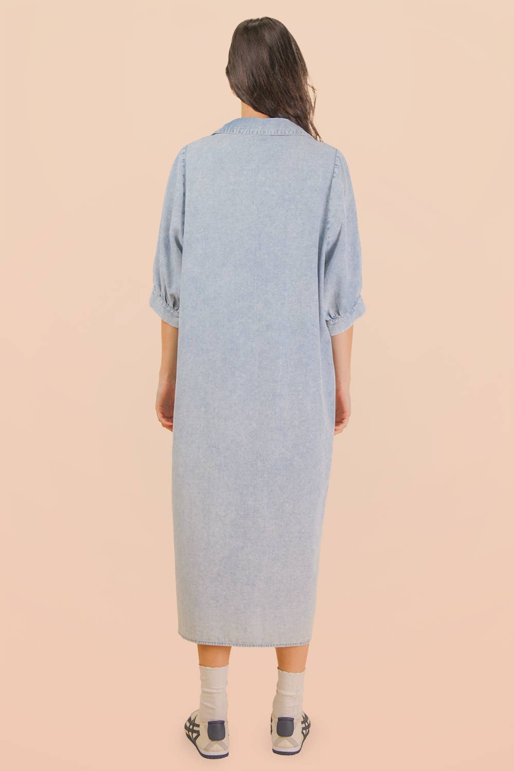 Washed Denim Casual Midi Dress-Dresses-VERY J-Stuffology - Where Vintage Meets Modern, A Boutique for Real Women in Crosbyton, TX