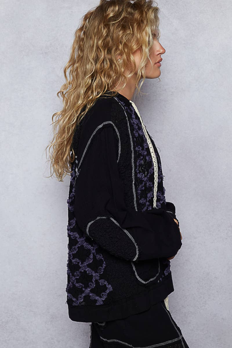 Balloon Sleeves Lace Solid Knit Hoodie Jacket-Hoodie-Pol Clothing-Stuffology - Where Vintage Meets Modern, A Boutique for Real Women in Crosbyton, TX