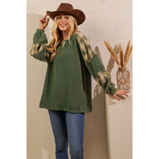 WAFFLE KNIT PATCHWORK PULLOVER-TOP-Sage + Fig-Stuffology - Where Vintage Meets Modern, A Boutique for Real Women in Crosbyton, TX