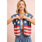 AMERICAN FLAG CROCHET SHORT SLEEVE CARDIGAN-vest-BiBi-Stuffology - Where Vintage Meets Modern, A Boutique for Real Women in Crosbyton, TX