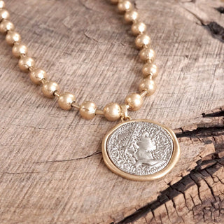 Coin Chunky Ball Chain Statement Necklace – Gold and Silver Tone-Necklaces-PennyLine inc-Stuffology - Where Vintage Meets Modern, A Boutique for Real Women in Crosbyton, TX
