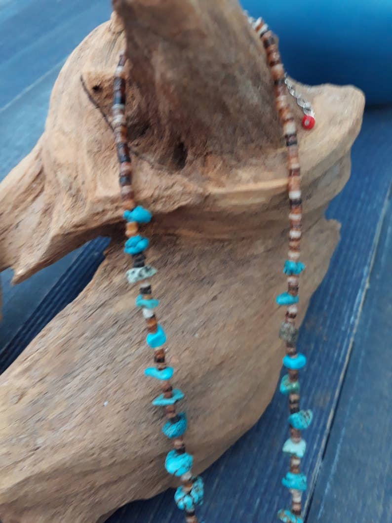 Handmade Turquoise Nugget Necklace with Seashell Heishi-Horse Spirit Studio-Stuffology - Where Vintage Meets Modern, A Boutique for Real Women in Crosbyton, TX