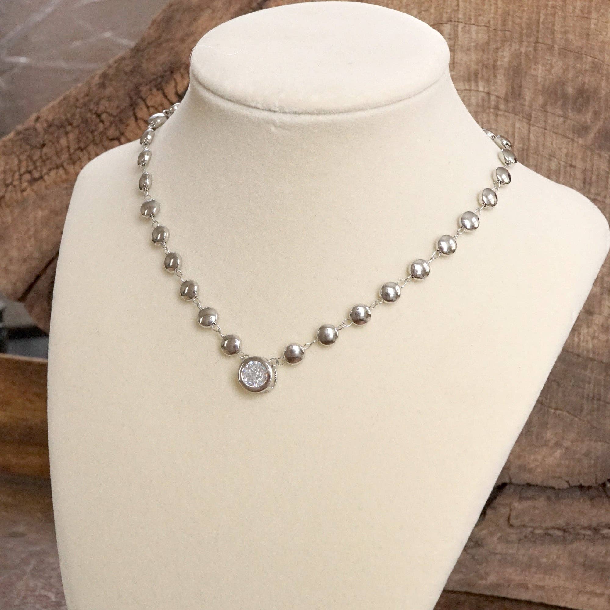 Clear Crystal Bezel Pendant Dot Chain Neckline Necklace-Necklaces-PennyLine inc-Stuffology - Where Vintage Meets Modern, A Boutique for Real Women in Crosbyton, TX