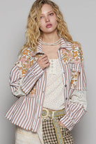 POL Clothing Balloon Sleeve Stripe Denim Shacket-Shirt / Jacket-Pol Clothing-Stuffology - Where Vintage Meets Modern, A Boutique for Real Women in Crosbyton, TX