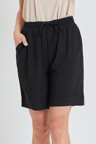 Black Double Cuff Shorts With Pork Chop Pockets-Shorts-YMI-Stuffology - Where Vintage Meets Modern, A Boutique for Real Women in Crosbyton, TX