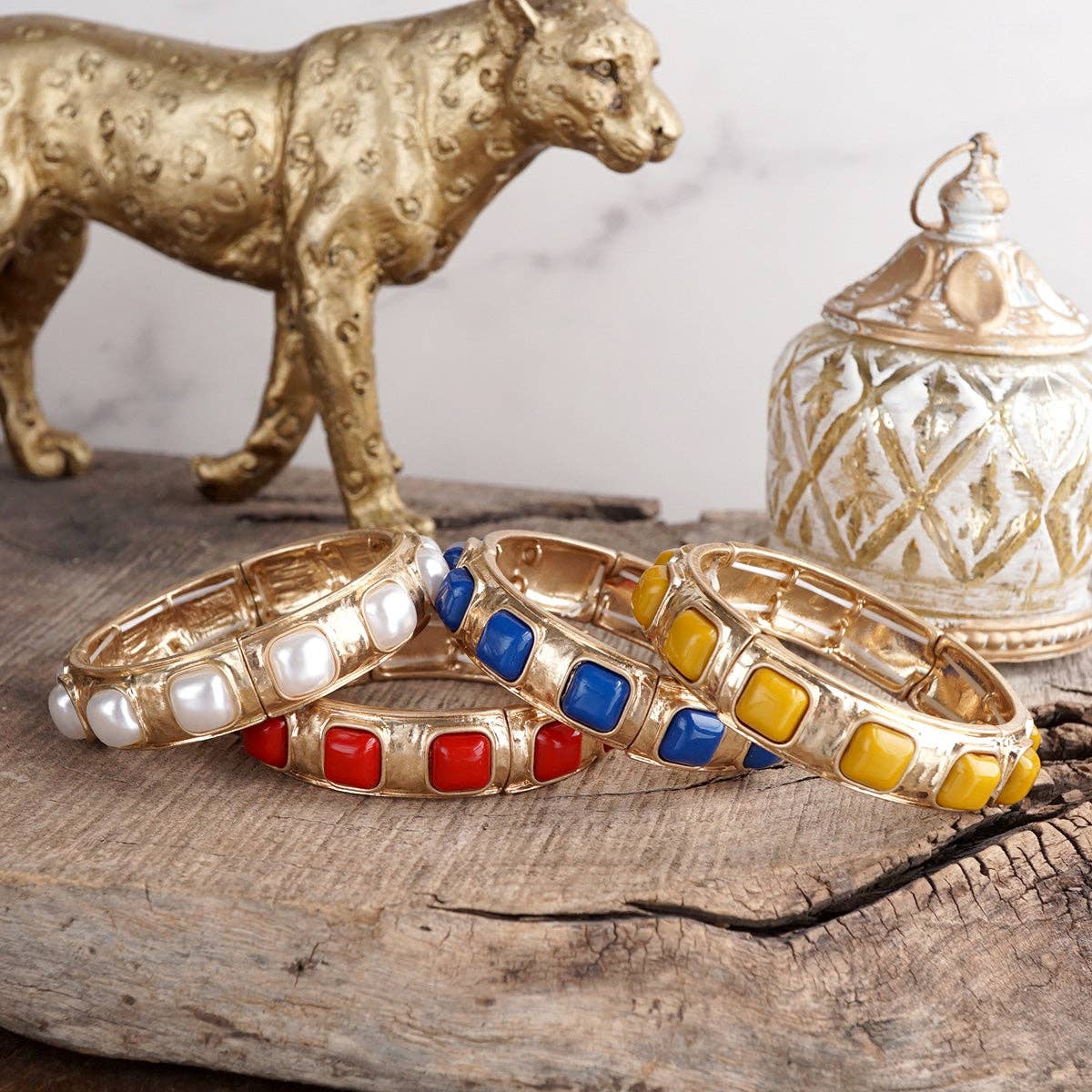 Eternal Glow – Eternity Stretchy Bangle with Cabochons or Pearls-PennyLine inc-Stuffology - Where Vintage Meets Modern, A Boutique for Real Women in Crosbyton, TX