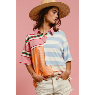 MIX AND MATCH STRIPE COLOR BLOCK PULLOVER TOP