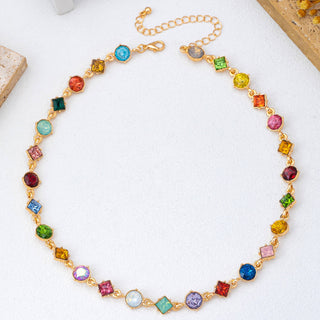 Multicolored Mixed-Shape Crystal Station Necklace | 80N93256-Necklaces-JOSSLYN by wall to wall-Stuffology - Where Vintage Meets Modern, A Boutique for Real Women in Crosbyton, TX