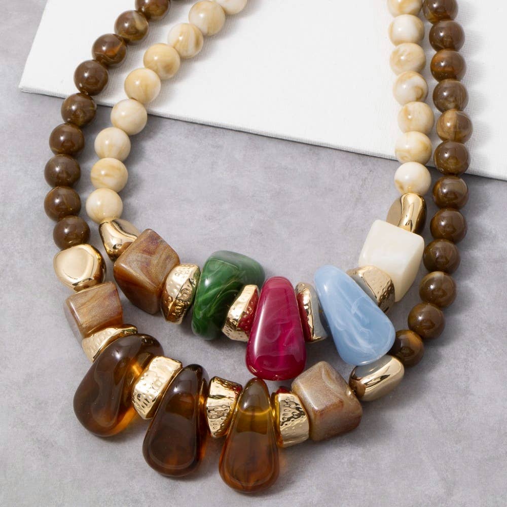 Gold Dipped Acrylic Chunky Beaded Statement Necklace-The Looks by Fame Accessories-Stuffology - Where Vintage Meets Modern, A Boutique for Real Women in Crosbyton, TX