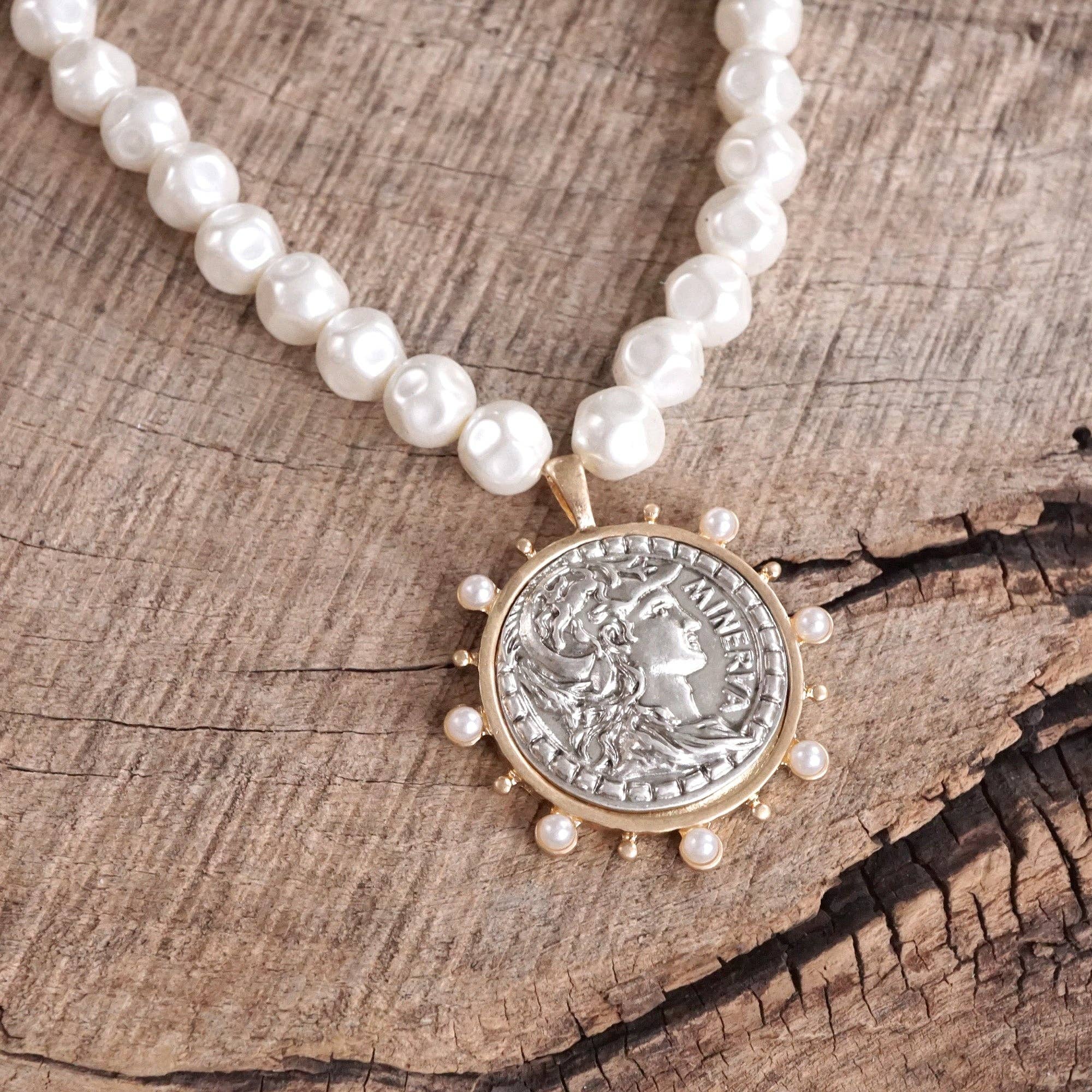 Boho Coin and Pearl Statement Necklace – Gold and Silver Tone-necklace-PennyLine inc-Stuffology - Where Vintage Meets Modern, A Boutique for Real Women in Crosbyton, TX