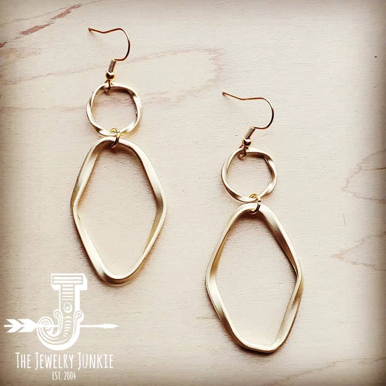 Matte Gold Hoop Earrings with Oval Hoop Dangle 203u-The Jewelry Junkie-Stuffology - Where Vintage Meets Modern, A Boutique for Real Women in Crosbyton, TX