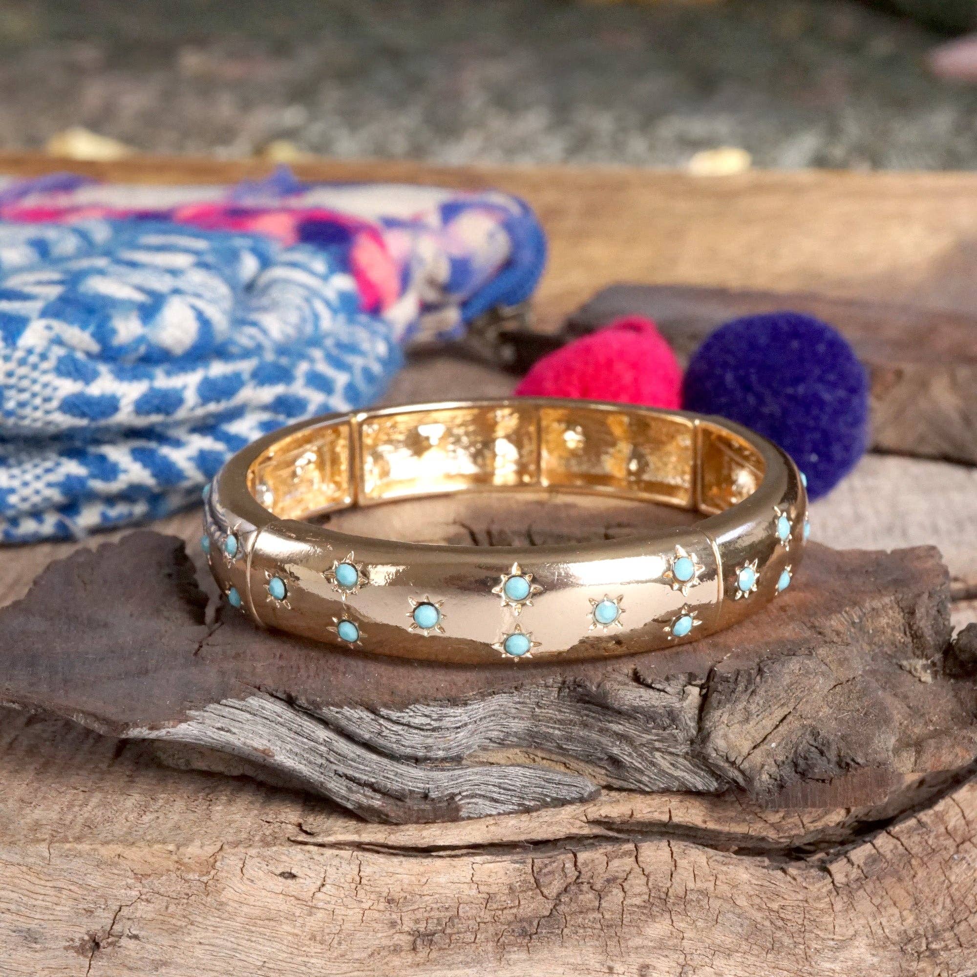 Gold-Tone Eternity Stretch Bangle – Pearls, Turquoise, or Crystals-Bracelets-PennyLine inc-Stuffology - Where Vintage Meets Modern, A Boutique for Real Women in Crosbyton, TX