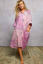 Short Sleeve Floral Printed Maxi Length Button Down Dress-Pol Clothing-Stuffology - Where Vintage Meets Modern, A Boutique for Real Women in Crosbyton, TX