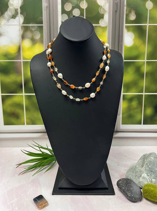 Gemstone and Cultured Pearl Rosary Style Necklace-IST Jewelry-Stuffology - Where Vintage Meets Modern, A Boutique for Real Women in Crosbyton, TX