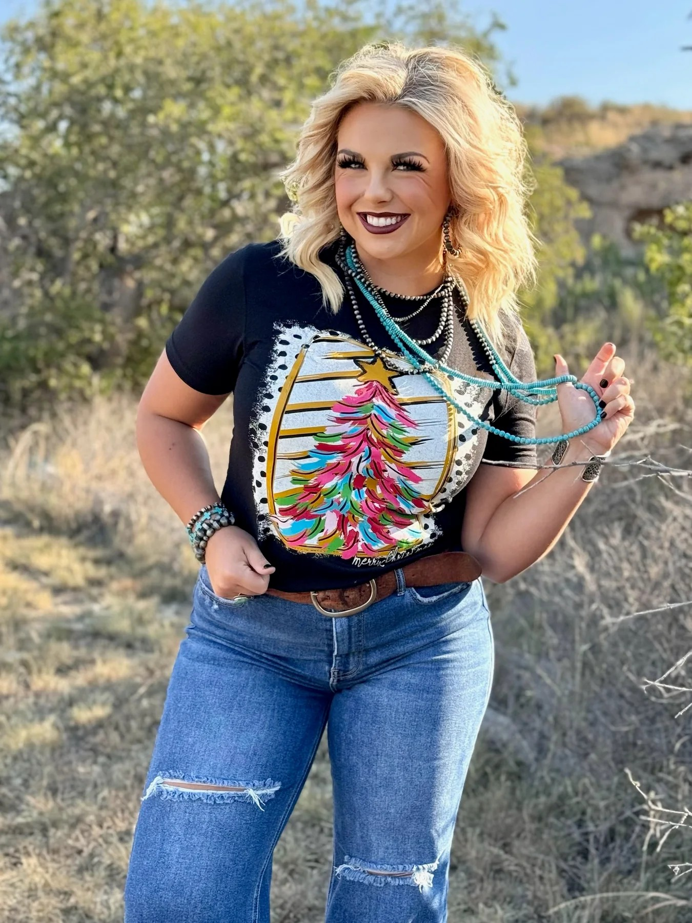 Bright and Fun Paintbrush Christmas Tree Graphic Tee /Stuffology Boutique-Graphic Tees-Texas True Threads-Stuffology - Where Vintage Meets Modern, A Boutique for Real Women in Crosbyton, TX