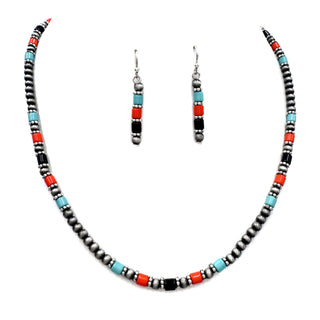 Navajo Bead Turquoise Orange Stone Necklace Set-Necklaces-Lunar Deer-Stuffology - Where Vintage Meets Modern, A Boutique for Real Women in Crosbyton, TX