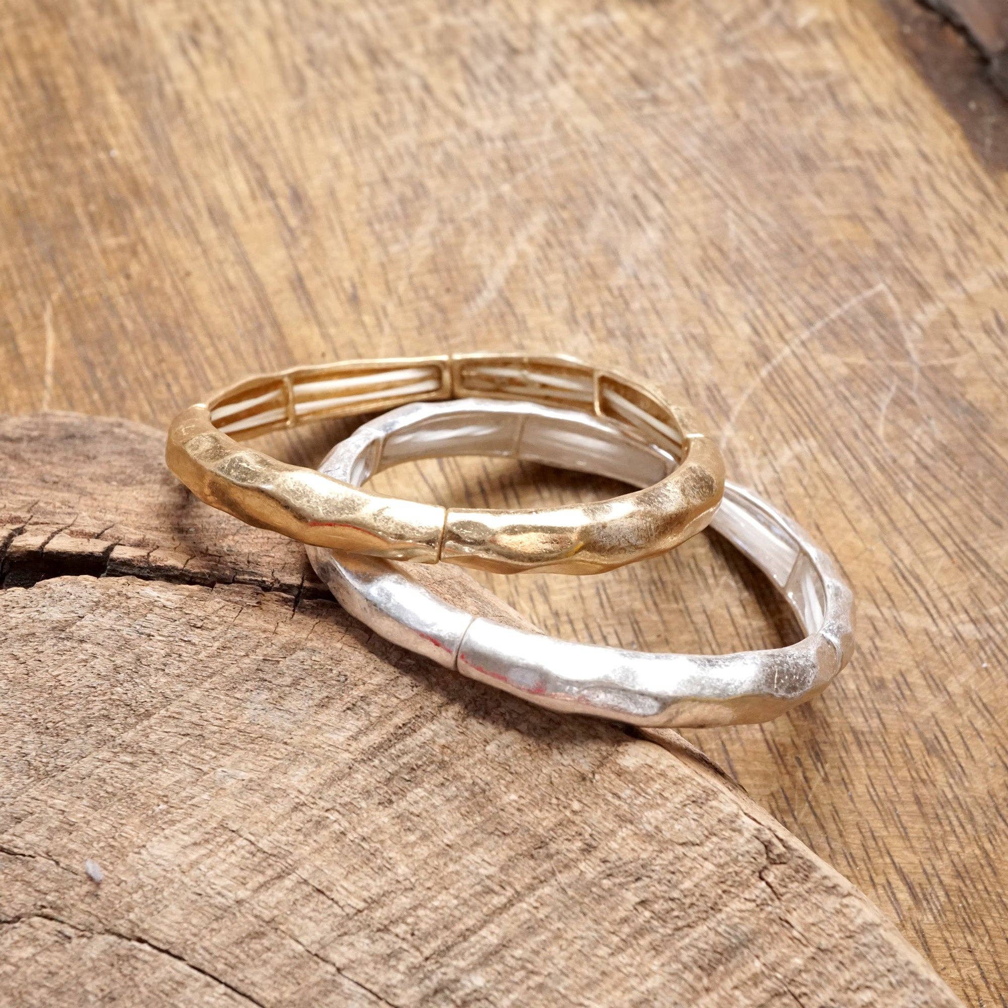 Boho Stretchy Minimalist Bangle Raw Textured Worn Gold-Bracelets-PennyLine inc-Stuffology - Where Vintage Meets Modern, A Boutique for Real Women in Crosbyton, TX