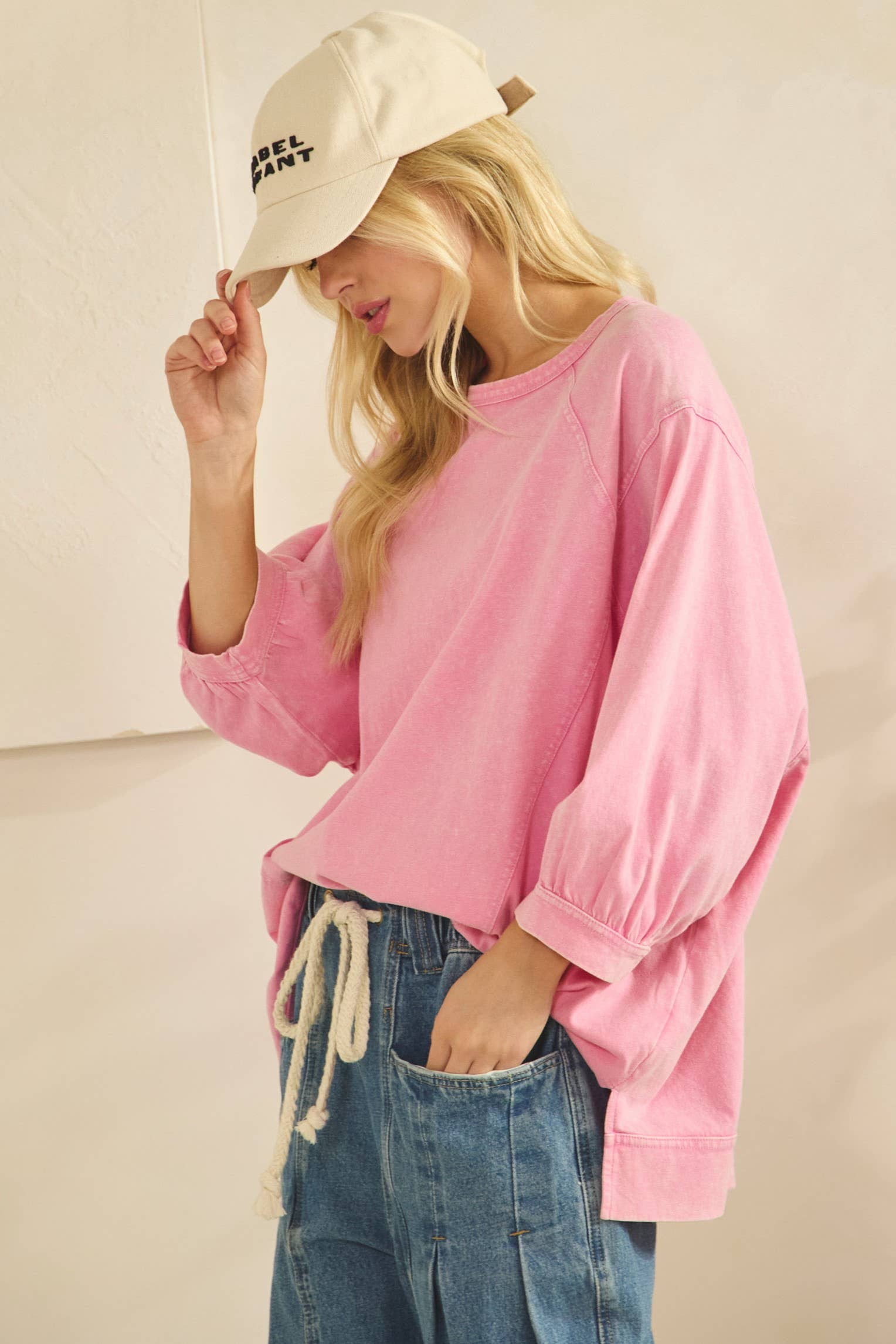 MINERAL WASH OVERSIZE PUFF-SLEEVE PULLOVER TEE-TOP-Sage + Fig-Stuffology - Where Vintage Meets Modern, A Boutique for Real Women in Crosbyton, TX