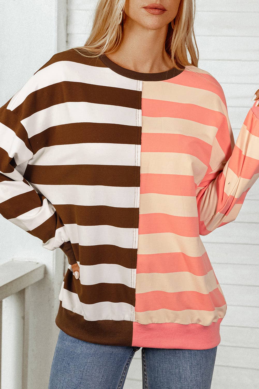 Stripe Colorblock Drop Shoulder Pullover Sweatshirt /Stuffology Boutique-Top-fashionworks-Stuffology - Where Vintage Meets Modern, A Boutique for Real Women in Crosbyton, TX