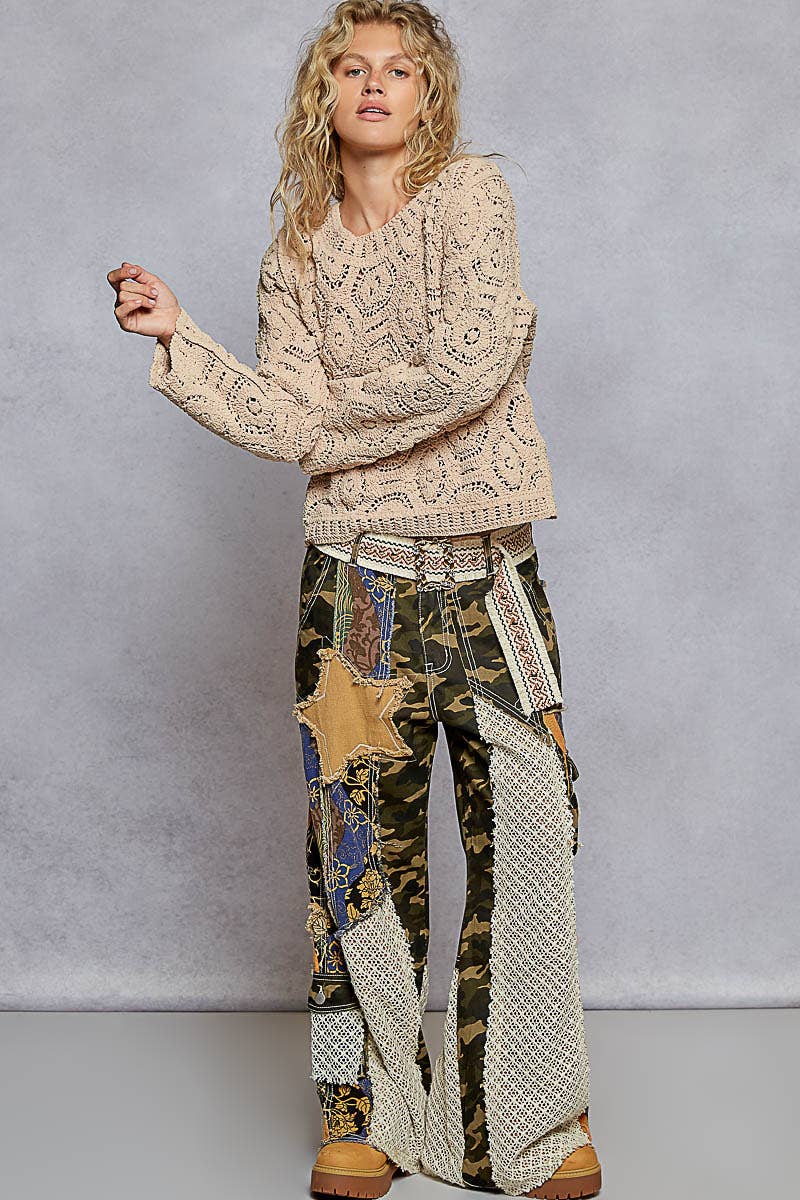 Round neck open knitted crochet solid sweater-Sweaters-Pol Clothing-Stuffology - Where Vintage Meets Modern, A Boutique for Real Women in Crosbyton, TX