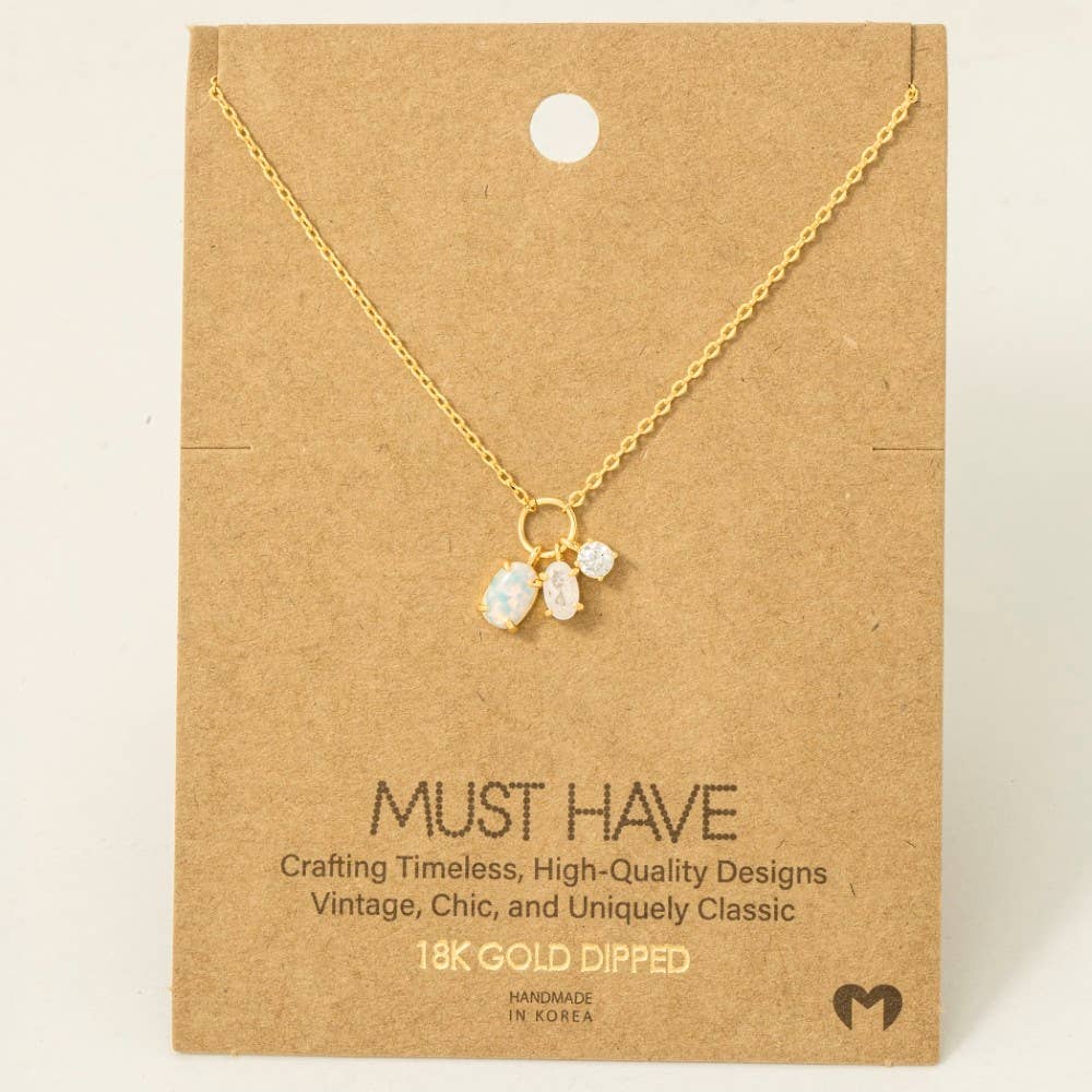 Dainty Opal Crystal Charm Necklace-Necklaces-The Looks by Fame Accessories-Stuffology - Where Vintage Meets Modern, A Boutique for Real Women in Crosbyton, TX