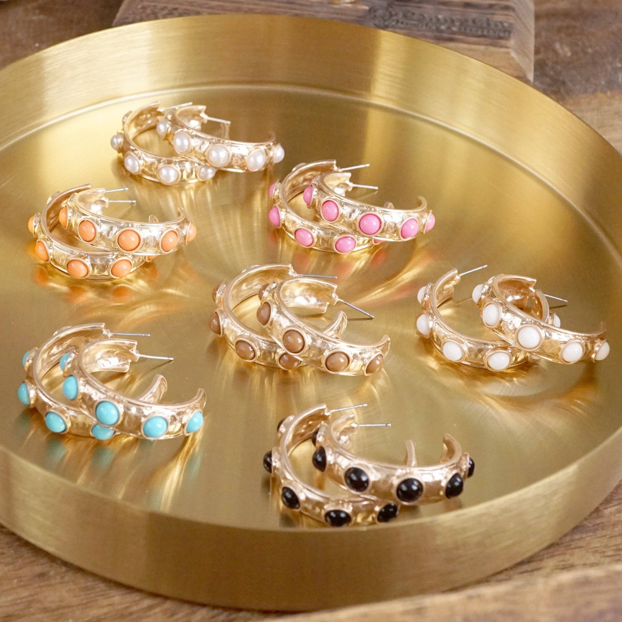 Jeweled Bubble Hoop Earrings – Colorful Acrylic Cabochons-PennyLine inc-Stuffology - Where Vintage Meets Modern, A Boutique for Real Women in Crosbyton, TX