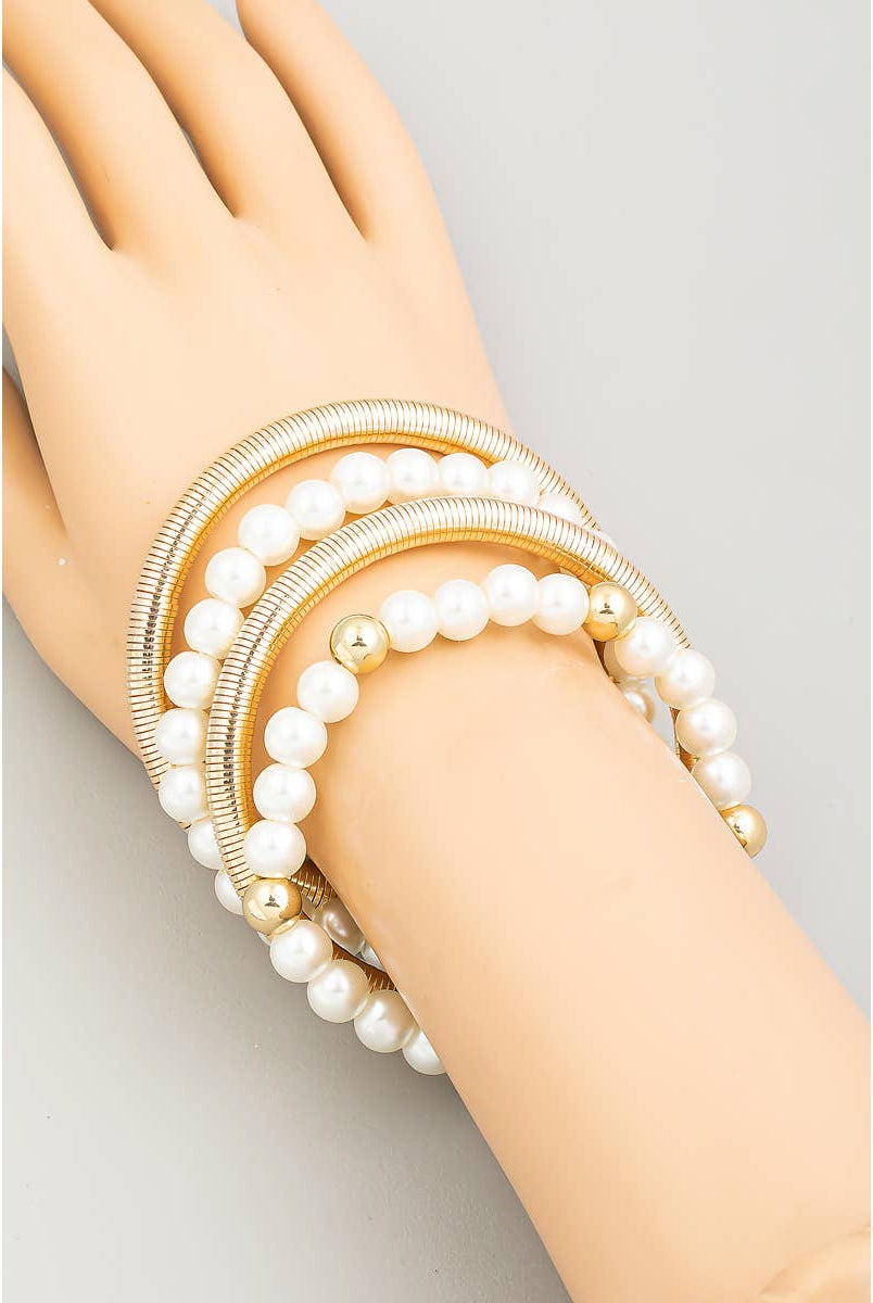 Pearly Beaded Elastic Metallic Bracelet Set | Stuffology Boutique-Bracelets-The Looks by Fame Accessories-Stuffology - Where Vintage Meets Modern, A Boutique for Real Women in Crosbyton, TX