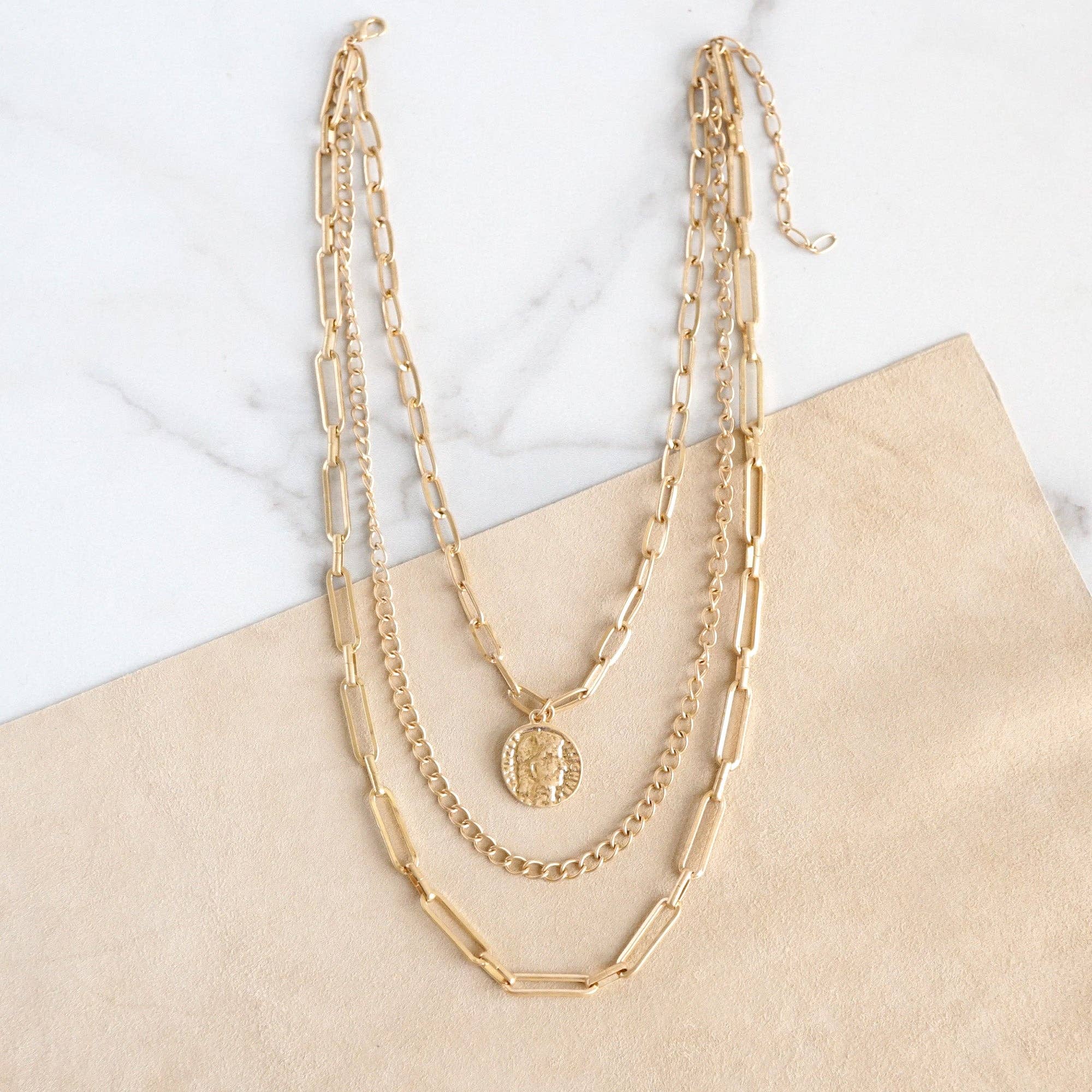 Multi Layer Coin Pendant Chain Necklace Gold or Silver Tone-Necklaces-PennyLine inc-Stuffology - Where Vintage Meets Modern, A Boutique for Real Women in Crosbyton, TX