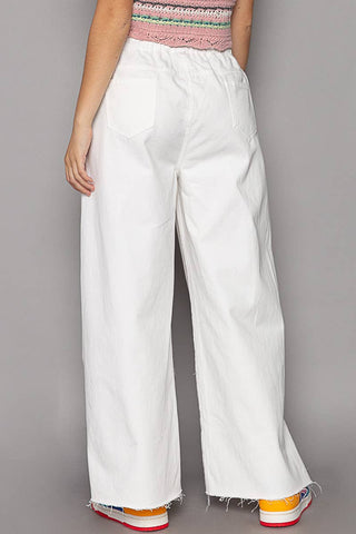 POL Clothing Wide Leg Drawstring Elastic Waist Denim Pants-Pants-Pol Clothing-Stuffology - Where Vintage Meets Modern, A Boutique for Real Women in Crosbyton, TX