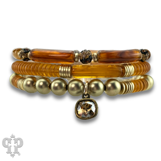 Golden brown bead bracelet set, Austrian crystal-Bracelets-Pink Panache Brands-Stuffology - Where Vintage Meets Modern, A Boutique for Real Women in Crosbyton, TX