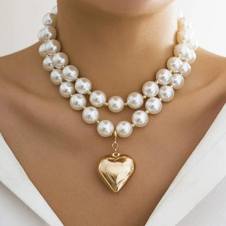 LUSTROUS PEARL BEADED LAYERED HEART NECKLACE-Necklaces-JOSSLYN by wall to wall-Stuffology - Where Vintage Meets Modern, A Boutique for Real Women in Crosbyton, TX