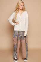 Wide Leg Elastic Waist Contrast Plaid Cargo Pockets Pants /Stuffology Boutique-Pants-Pol Clothing-Stuffology - Where Vintage Meets Modern, A Boutique for Real Women in Crosbyton, TX