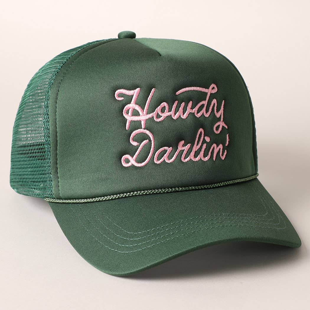 Howdy Darlin' Embroidered Mesh Back Trucker Cap | Stuffology Boutique-Hats-Fashion City-Stuffology - Where Vintage Meets Modern, A Boutique for Real Women in Crosbyton, TX