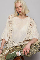 POL Clothing Round Neck Short Sleeve Floral Embroidery Top-TOP-Pol Clothing-Stuffology - Where Vintage Meets Modern, A Boutique for Real Women in Crosbyton, TX