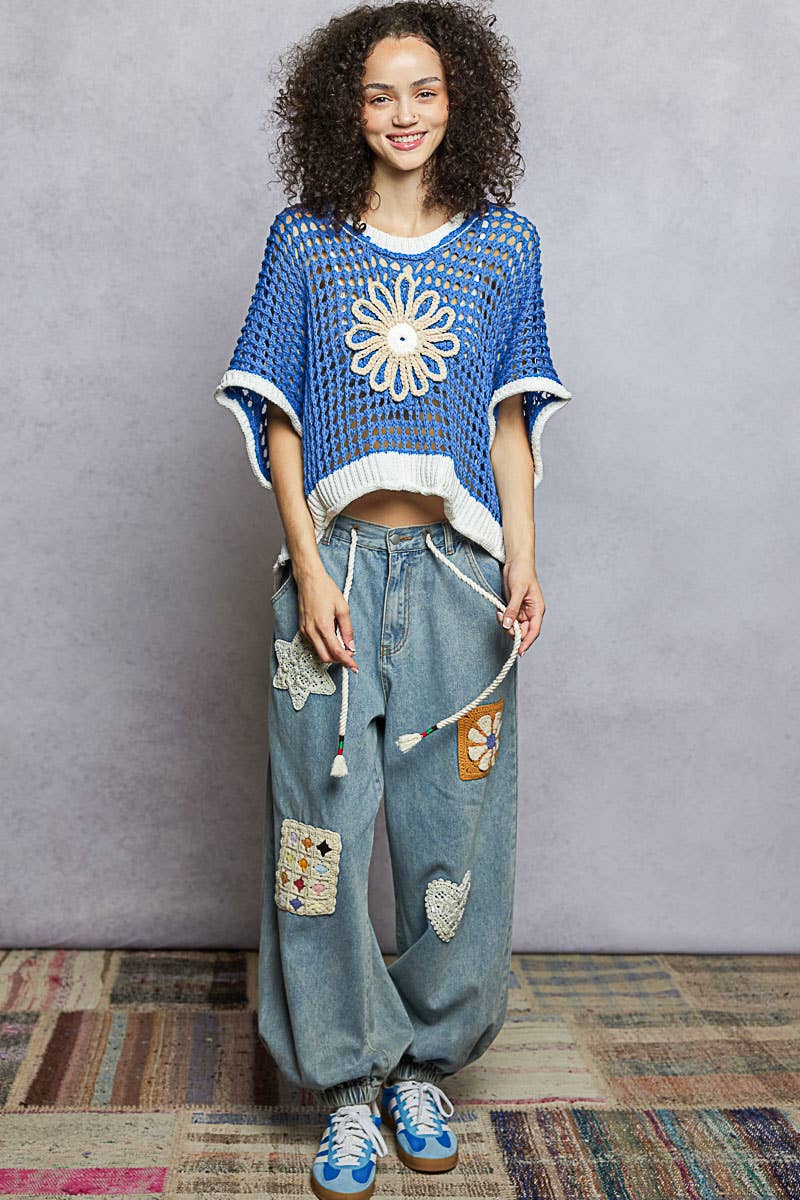 POL Clothing Round Neck Sleeveless Floral Open Crochet Sweater-Sweater Vest-Pol Clothing-Stuffology - Where Vintage Meets Modern, A Boutique for Real Women in Crosbyton, TX