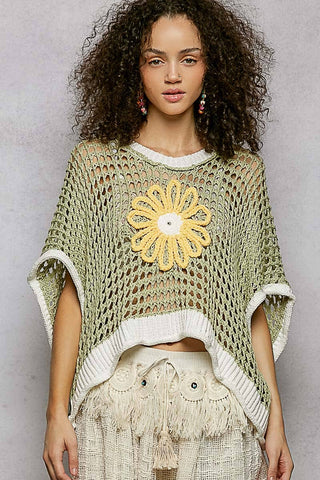 POL Clothing Round Neck Sleeveless Floral Open Crochet Sweater-Tops-Pol Clothing-Stuffology - Where Vintage Meets Modern, A Boutique for Real Women in Crosbyton, TX