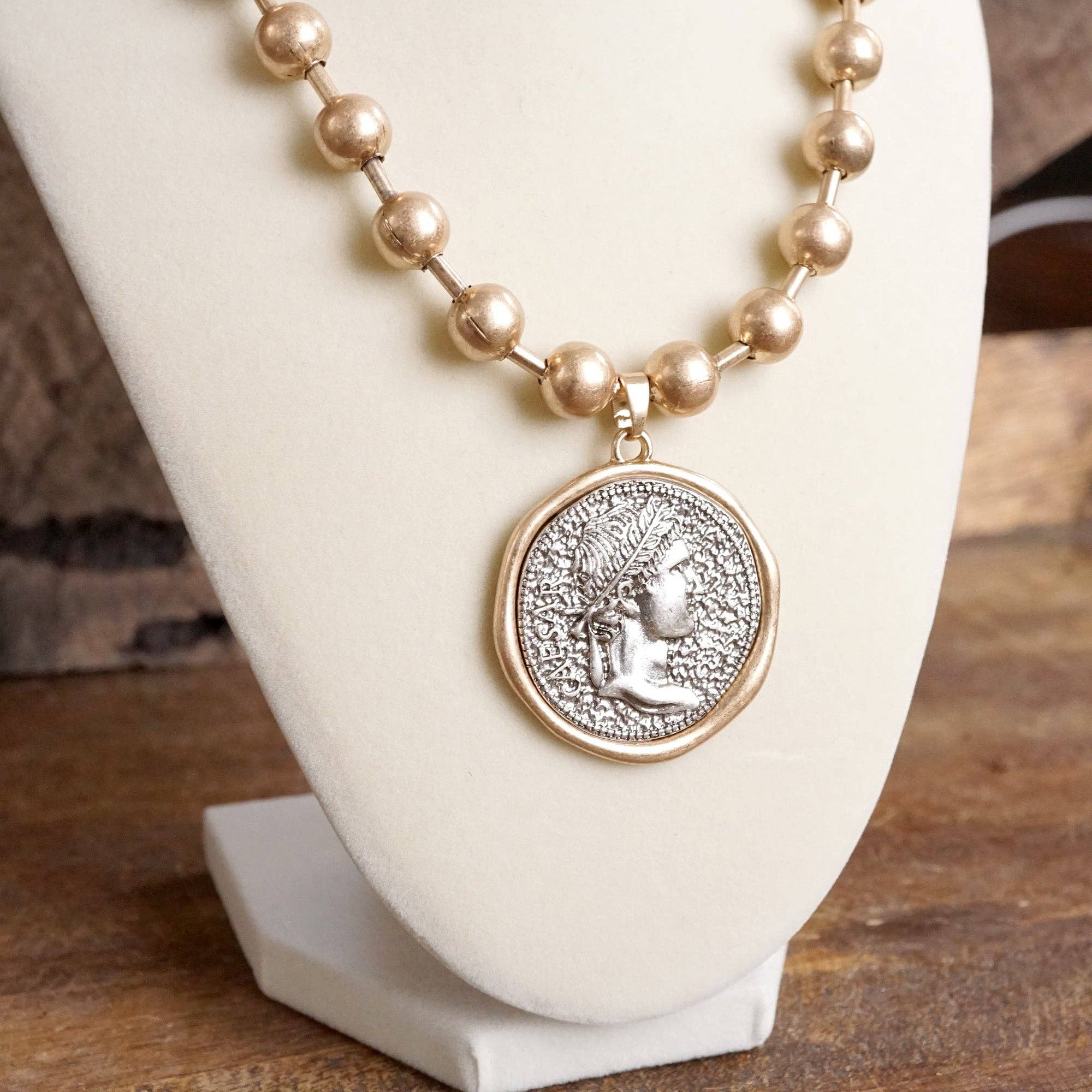 Coin Chunky Ball Chain Statement Necklace – Gold and Silver Tone-Necklaces-PennyLine inc-Stuffology - Where Vintage Meets Modern, A Boutique for Real Women in Crosbyton, TX